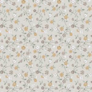 Gardinkappa LOTTA på metervara, gula små blommor, slingrande blad, beige botten