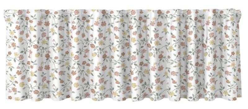 Gardinkappa LOTTA på metervara, gula och aprikos små blommor, vit botten