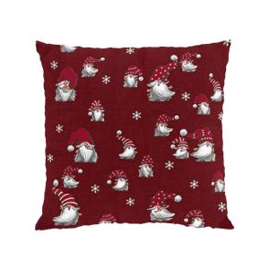 Kuddfodral Julian, stora och små busiga tomtar i röda luvor, Stl. 47x47cm, röd botten.