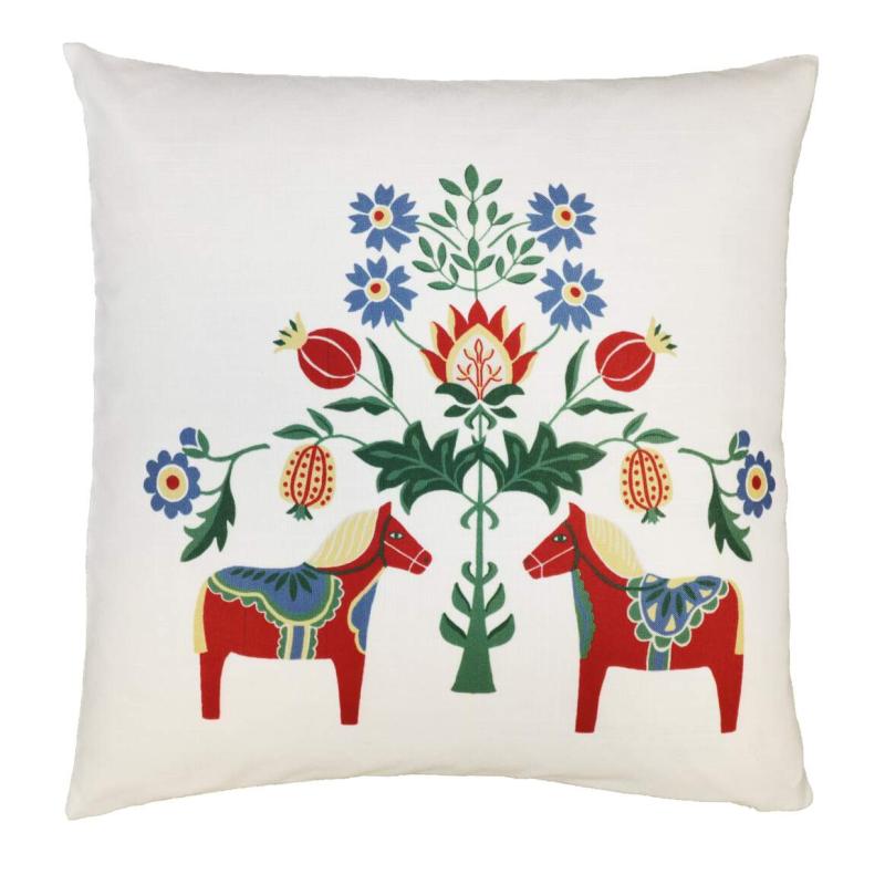 Kuddfodral LEKSAND med kurbitsmönster och dalahästar