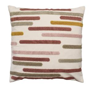 Kuddfodral Merci, med tuftade ränder i flera färger. Stl. 45x45 cm, Rosa