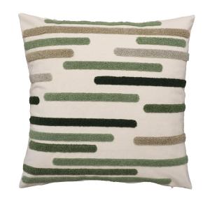 Kuddfodral Merci, med tuftade ränder i flera färger. Stl. 45x45 cm, Grön