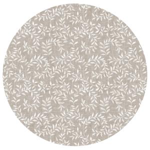 Rund Vaxduk SMALL LEAF, små vita löv på linnefärgad botten, diameter 140cm