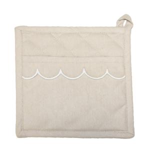 Grytlapp Cloud, enfärgad med bågad langetterad kantdekoration, Stl. 20x20 cm, Sand