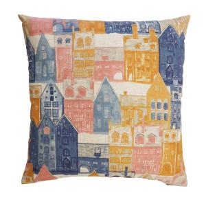 Kuddfodral STADEN med husfasader Stl. 45x45 cm, multifärg