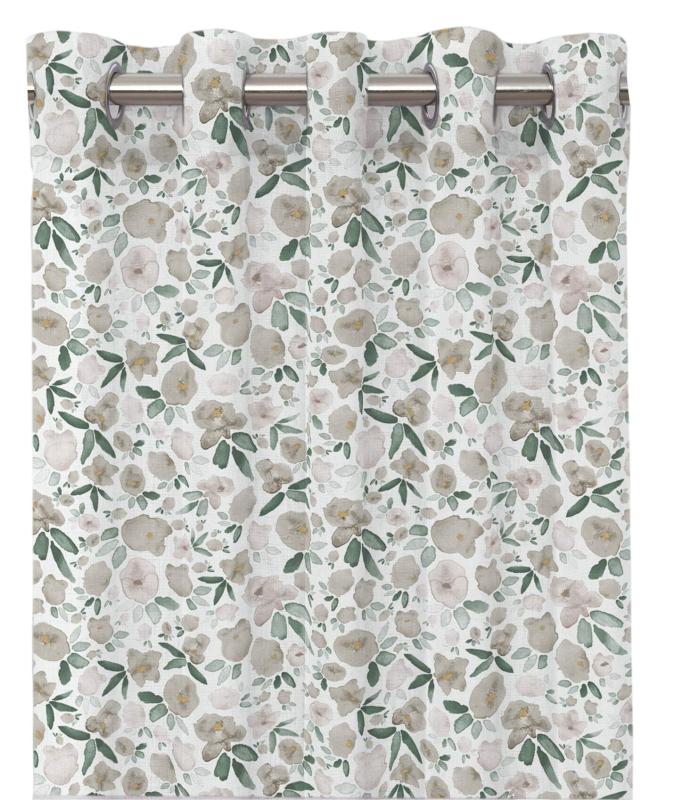 Öljettgardin Saga, blommig, Stl. 2x140x240 cm, Beige