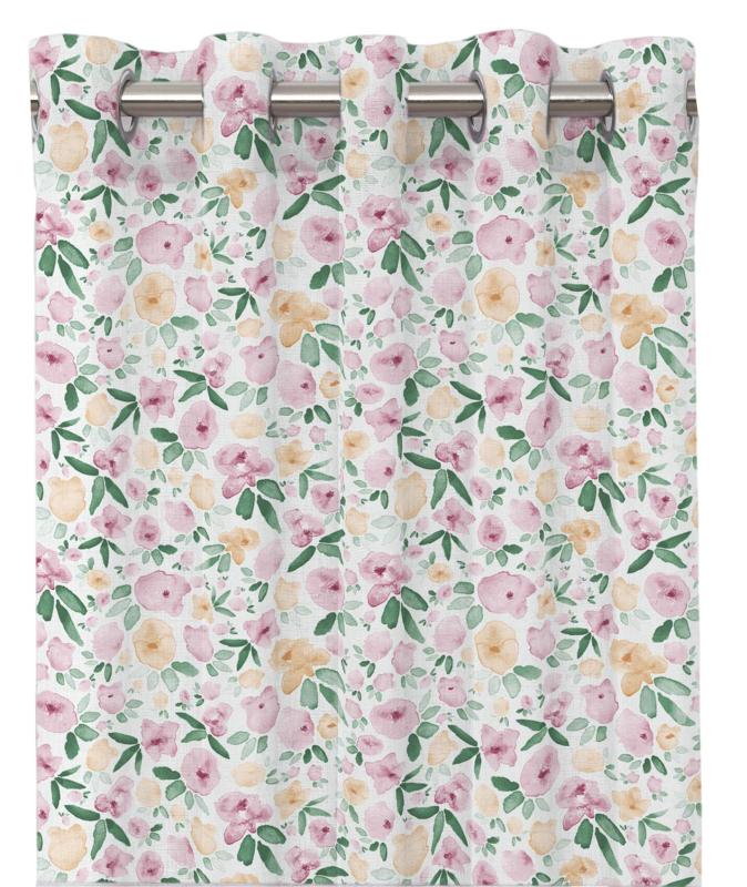 Öljettgardin Saga, blommig, Stl. 2x140x240 cm, Rosa