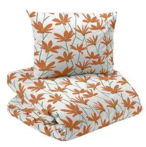 Bäddset Ylva, 2-dels med blommor Stl.150x210, 50x60 cm, Vit, orange