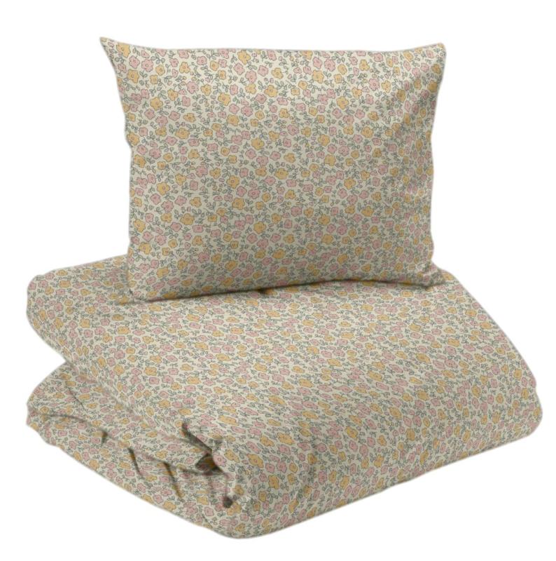 Bäddset ESTER, 2-dels för spjälsäng, småblommig, Stl. 100x130, 35x55 cm, Rosa, gul