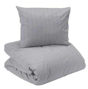 Bäddset SQUARE stilrent rutigt påslakanset med hotellkänsla i skön satin i ljusgrått