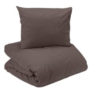 Bäddset Malte, påslakan och örngott, randigt i chokladbrunt med jeanssöm