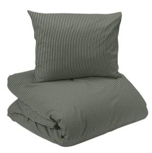 Bäddset Malte, påslakan och örngott, randigt i olivgrönt med jeanssöm