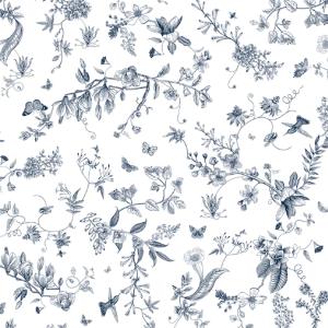 Gardinkappa ELLINOR på metervara, blommig, höjd ca 50cm, vit, blå, ENDAST 1,9 meter kvar