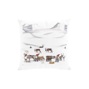 Kuddfodral Tomteland, tomtar vaktar renar Stl: 45x45cm, offwhite
