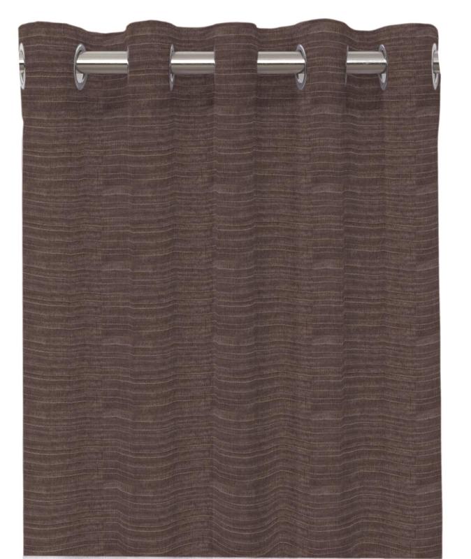 Öljettgardin NOAH, enfärgad tunnare kvalite med randig slubb effekt, brun