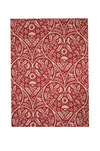 Kökshandduk Svea med tryckt hjärtformat mönster och snirklande blad i rött