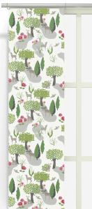 Panelgardin SLOTTSKOGEN, med älgar, rådjur och harar i skogen, grön och rosa