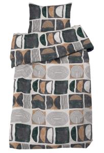 Bäddset Como, påslakan och örngott, grafiskt mönster i grönt och tegelfärg