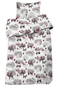 Bäddset spjälsäng Vintertid, söta isbjörnar och pingviner tillsammans med tomten. Vit