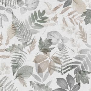 Gardinkappa BLADVERK på metervara med stora löv i grått, beige och grönt