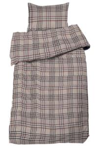 Bäddset CERVINIA i flanell. Rutig i linnefärg med roströd rand