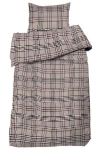 Bäddset CERVINIA i flanell. Rutig i linnefärg med roströd rand