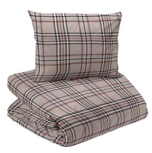 Bäddset CERVINIA i flanell. Rutig i linnefärg med roströd rand