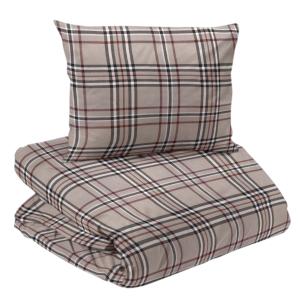 Bäddset CERVINIA i flanell. Rutig i linnefärg med roströd rand