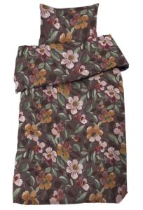 Bäddset Vera, vackert mönster med blommor och blad. Brun