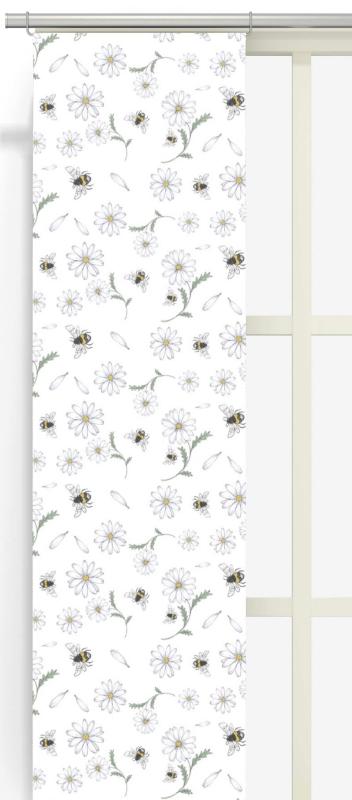 Panelgardin Blomstersurr, bin bland blommor Stl. 2st 43x240cm, vit bottenfärg
