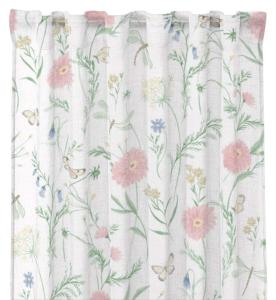 Gardin AMELIA med blommor, fjärilar och sländor i rosa och grönt