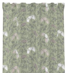 Gardin ELLEN med beige blommor och gröna slingrande blad på grön botten