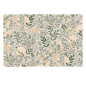 Plasttablett, tallriksunderlägg Hage med blad och blommor i gult och grönt på beige botten