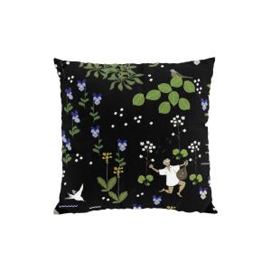 Kuddfodral RÖNNERDAHL, dansande lutspelande man bland viol blomster St. 47x47cm, svart