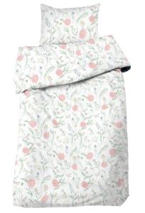 Bäddset AMELIA med blommor, fjärilar och sländor i rosa och grönt
