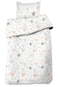 Bäddset AMELIA med blommor, fjärilar och sländor i persika och grönt