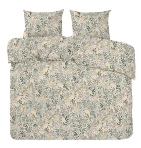 Bäddset Kingsize HAGE med blad och blommor i gult och grönt på beige botten