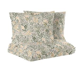 Bäddset Kingsize HAGE med blad och blommor i gult och grönt på beige botten