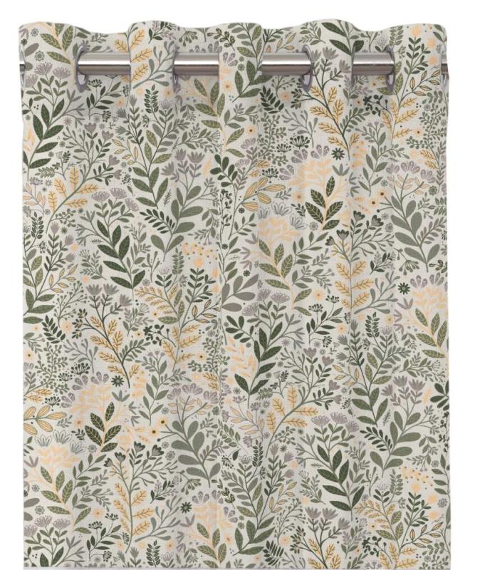 Gardin HAGE med blad och blommor i gult och grönt på beige botten