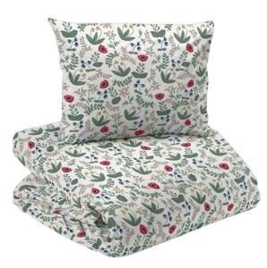 Bäddset LEXI med små blommor och blad i rött, blått, gult och grönt