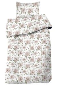 Bäddset NADIA med stora dahliablommor och fjärilar i beige och blad i grönt