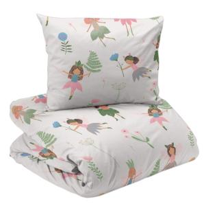 Bäddset ÄLVOR med söta små älvor i rosa på linnefärgad botten