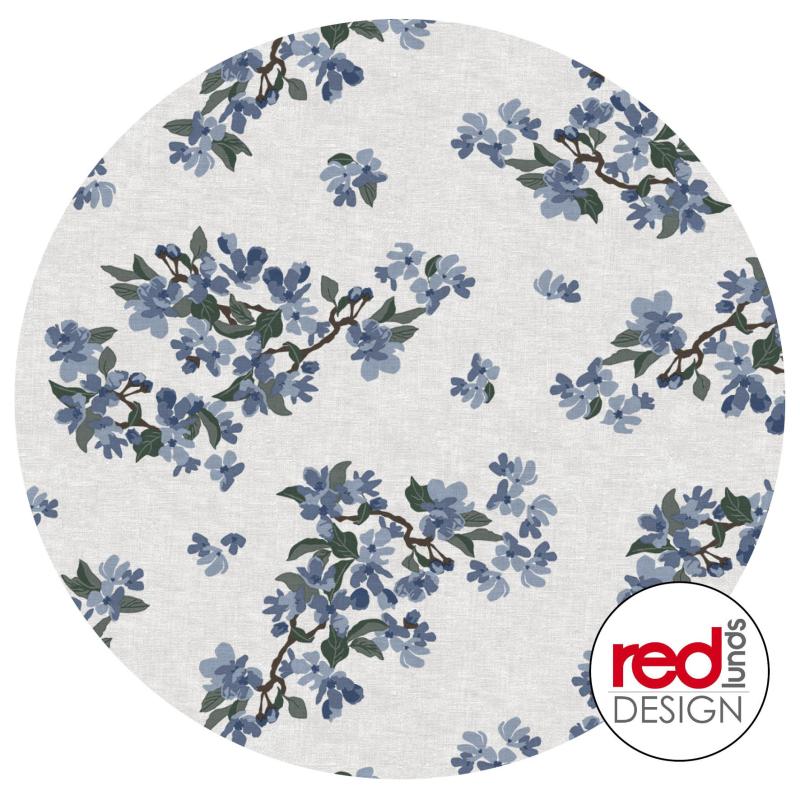 Rund Vaxduk ELSIE med vackra äppelblommor i blått