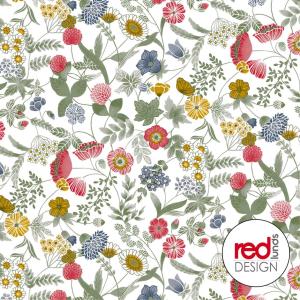 Vaxduk HILDA på metervara, ängsblommor i rött, blått och gult