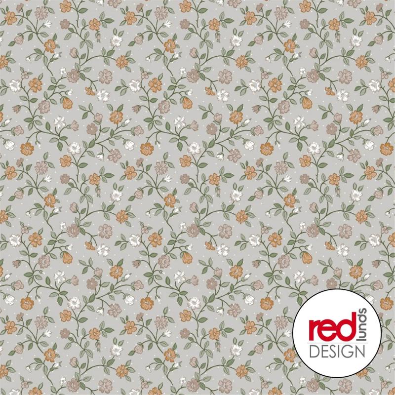 Vaxduk LOTTA på metervara med beige små blommor och blad på linne botten