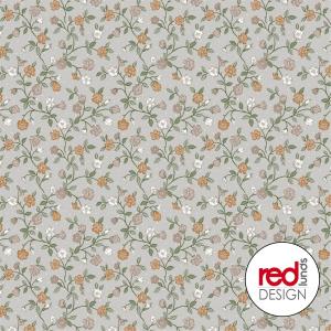 Vaxduk LOTTA på metervara med beige små blommor och blad på linne botten