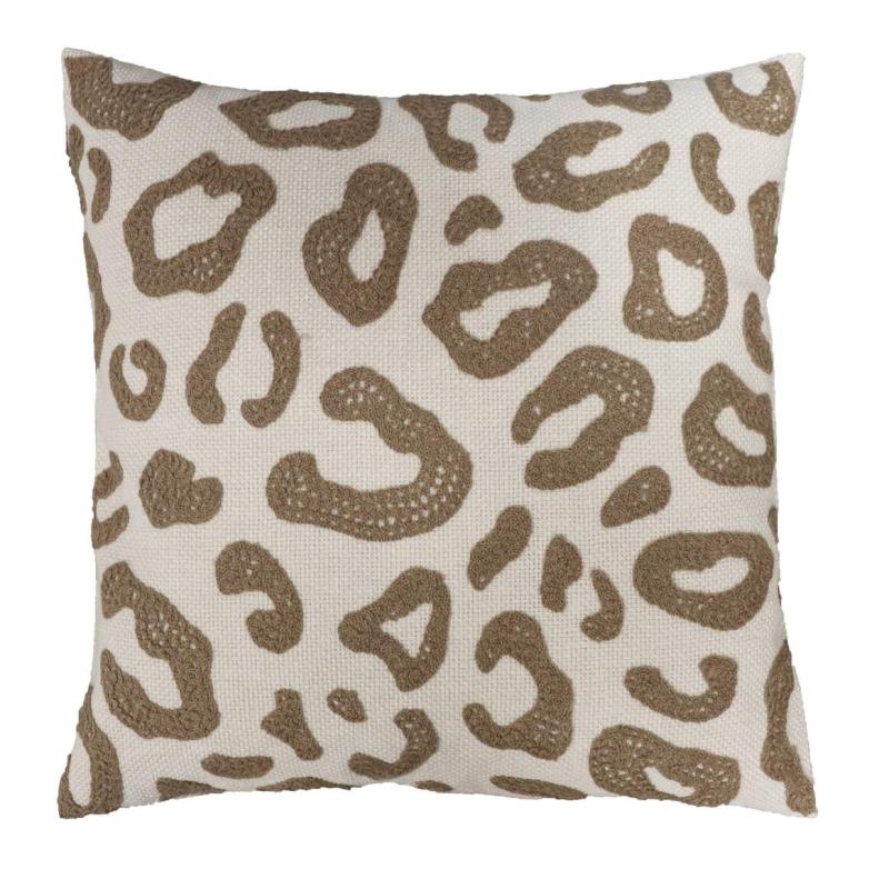 Kuddfodral HARPER med broderat leopardmönster i linnefärg