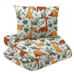 Bäddset DANILO med söta dinosaurier i orange och gult