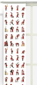 Panelgardin Kalendertomte, tomtar från 1-24 , 2-pack, Stl.43x240cm, vit bottenfärg