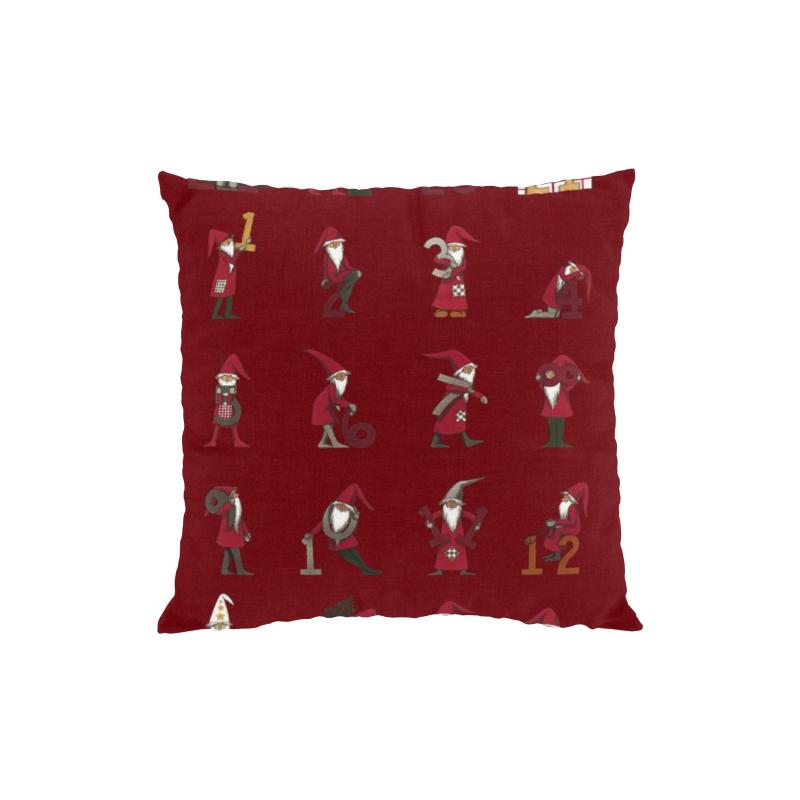 Kuddfodral Kalendertomte, tomtar från 1-24, Stl: 47x47cm, röd bottenfärg